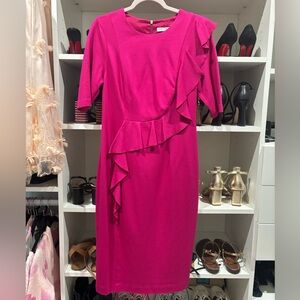 TRINA TURK RUFFLE SLEATH MAGENTA DRESS SIZE 10